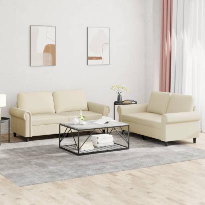 Set de canapele cu perne, 2 piese, crem, piele ecologică GartenMobel Dekor