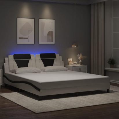 Cadru de pat cu LED, alb și negru, 180x200 cm, piele ecologică GartenMobel Dekor