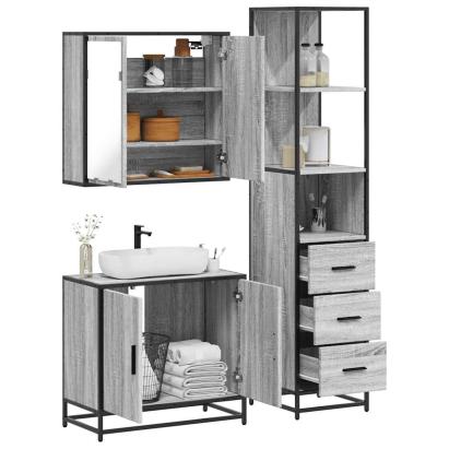 Set mobilier de baie, 3 piese, gri sonoma, lemn prelucrat GartenMobel Dekor