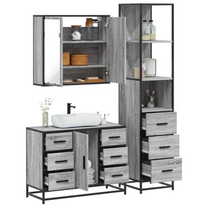 Set mobilier de baie, 3 piese, gri sonoma, lemn prelucrat GartenMobel Dekor