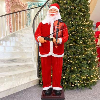 Mos craciun cu vioara, figurina muzicala 180 cm, canta si danseaza, suport sustinere, senzor sunet MultiMark GlobalProd
