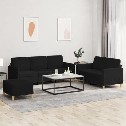 Set de canapele cu perne, 3 piese, negru, textil GartenMobel Dekor