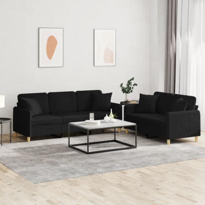 Set de canapele cu perne, 2 piese, negru, material textil GartenMobel Dekor