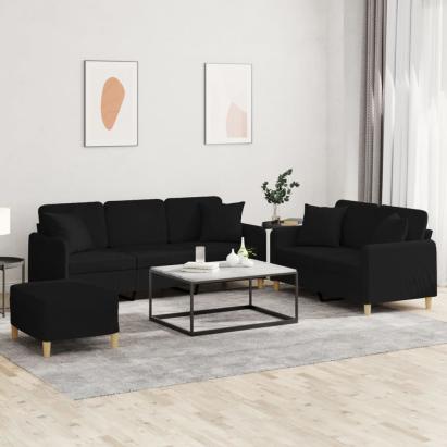 Set de canapele cu perne, 3 piese, negru, textil GartenMobel Dekor