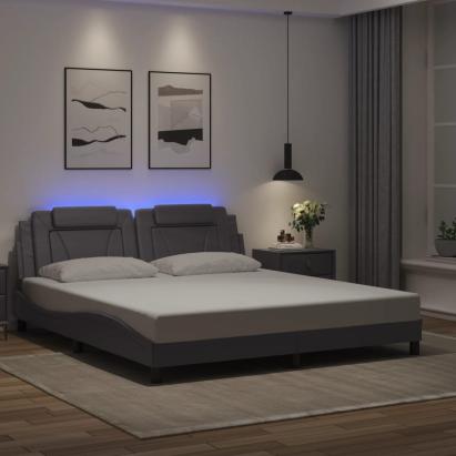 Cadru de pat cu lumini LED, gri, 180x200 cm, piele ecologică GartenMobel Dekor