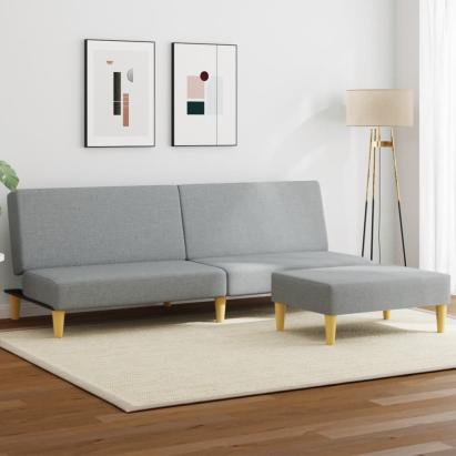 Canapea extensibilă cu taburet, 2 locuri, gri deschis, textil GartenMobel Dekor