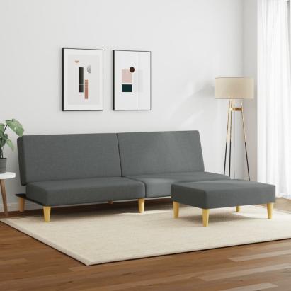 Canapea extensibilă cu taburet, 2 locuri, gri închis, textil GartenMobel Dekor