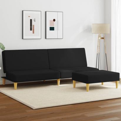Canapea extensibilă cu taburet, 2 locuri, negru, textil GartenMobel Dekor