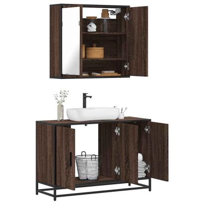 Set mobilier de baie, 2 piese, stejar maro, lemn prelucrat GartenMobel Dekor