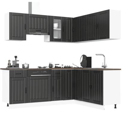 Set dulap de bucătărie 11 piese „Kalmar” lemn negru prelucrat GartenMobel Dekor