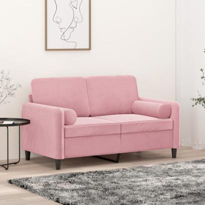 Canapea cu 2 locuri cu pernuțe, roz, 120 cm, catifea GartenMobel Dekor