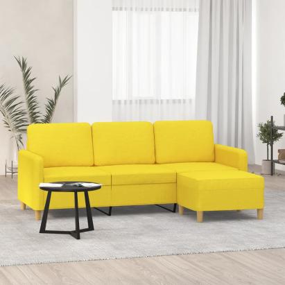 Canapea cu 3 locuri și taburet, galben deschis, 180 cm, textil GartenMobel Dekor