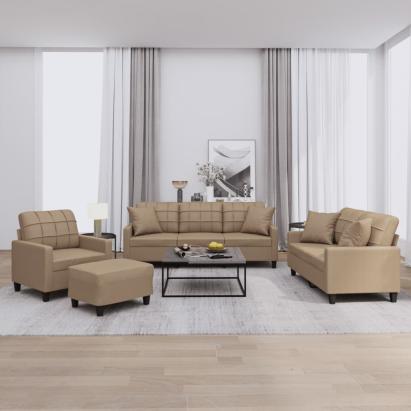 Set de canapele cu perne, 4 piese, cappuccino, piele ecologică GartenMobel Dekor