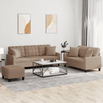 Set de canapele cu perne, 3 piese, cappuccino, piele ecologică GartenMobel Dekor