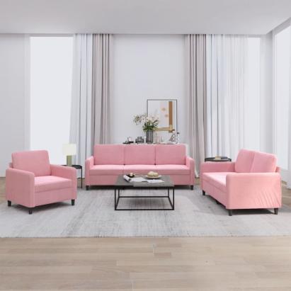 Set de canapele, 3 piese, roz, catifea GartenMobel Dekor
