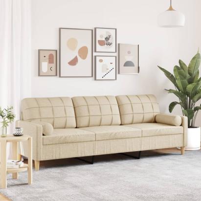 Canapea cu 3 locuri cu pernuțe, crem, 210 cm, textil GartenMobel Dekor
