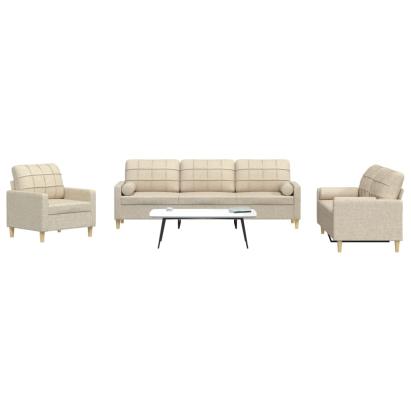 Set de canapele cu perne decorative, 3 piese, crem, textil GartenMobel Dekor