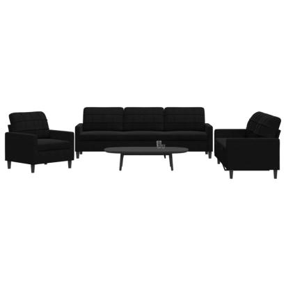 Set de canapele cu perne, 3 piese, negru, catifea GartenMobel Dekor