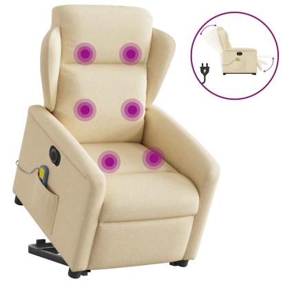 Fotoliu electric de masaj rabatabil cu ridicare, crem, textil GartenMobel Dekor
