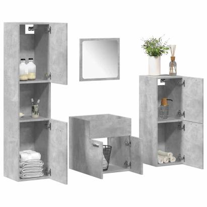Set mobilier de baie, 4 piese, gri beton, lemn compozit GartenMobel Dekor