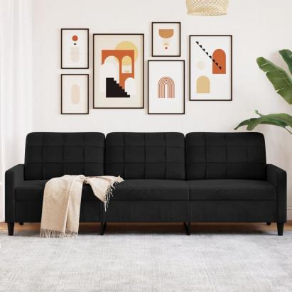Canapea cu 3 locuri, negru, 210 cm, material catifea GartenMobel Dekor