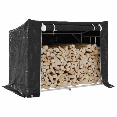 vidaxL Raft pentru lemn de foc cu capac de ploaie otel galvanizat GartenMobel Dekor