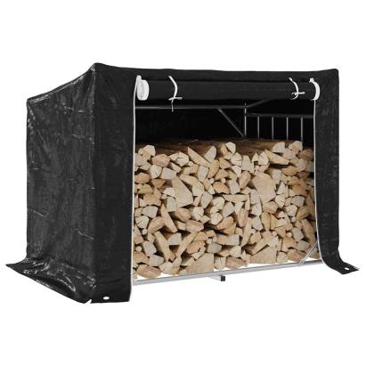 vidaxL Raft pentru lemn de foc cu capac de ploaie otel galvanizat GartenMobel Dekor