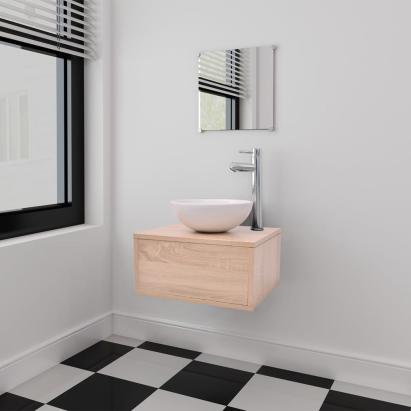 Set mobilier baie, 3 piese, bej, cu chiuvetă GartenMobel Dekor