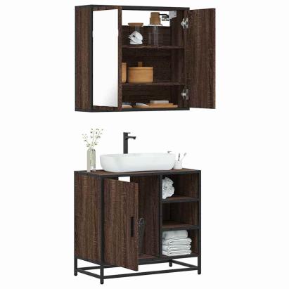 Set mobilier de baie, 2 piese, stejar maro, lemn prelucrat GartenMobel Dekor