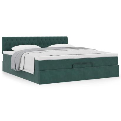 Cadru de pat otoman cu saltea verde închis 160x200cm catifea GartenMobel Dekor