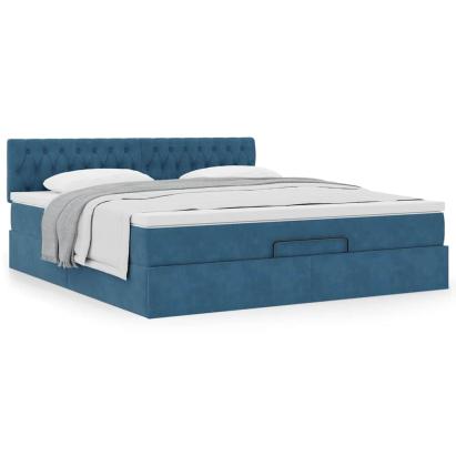 Cadru de pat otoman cu saltea Albastru închis 160x200cm catifea GartenMobel Dekor