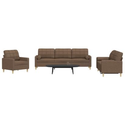 Set de canapele cu perne decorative, 3 piese, maro, textil GartenMobel Dekor