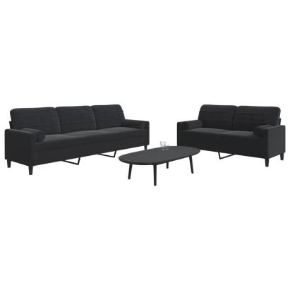Set de canapele cu perne/rulouri, 2 piese, negru, catifea GartenMobel Dekor