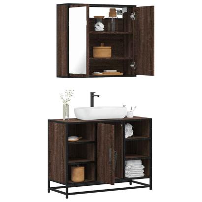 Set mobilier de baie, 2 piese, stejar maro, lemn prelucrat GartenMobel Dekor