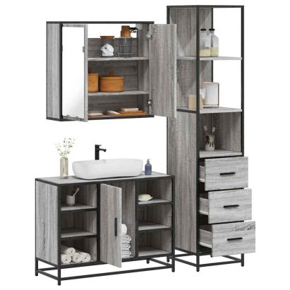 Set mobilier de baie, 3 piese, gri sonoma, lemn prelucrat GartenMobel Dekor