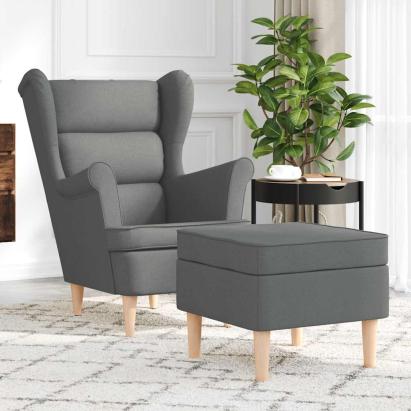 Fotoliu cu taburet pentru picioare, gri închis, material textil GartenMobel Dekor