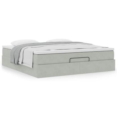 Cadru de pat otoman cu saltea Gri deschis 180x200cm catifea GartenMobel Dekor