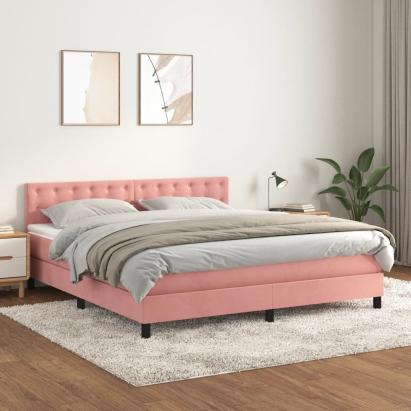 Pat box spring cu saltea, roz, 160x200 cm, catifea GartenMobel Dekor