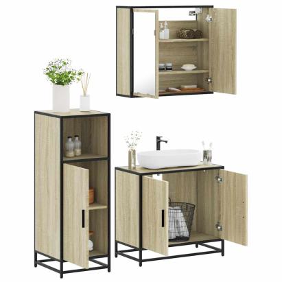 Set mobilier de baie, 3 piese, stejar sonoma, lemn prelucrat GartenMobel Dekor