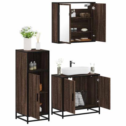 Set mobilier de baie, 3 piese, stejar maro, lemn prelucrat GartenMobel Dekor