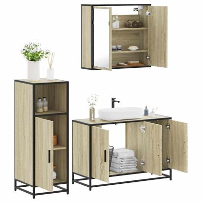 Set mobilier de baie, 3 piese, stejar sonoma, lemn prelucrat GartenMobel Dekor