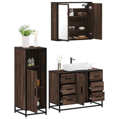 Set mobilier de baie, 3 piese, stejar maro, lemn prelucrat GartenMobel Dekor