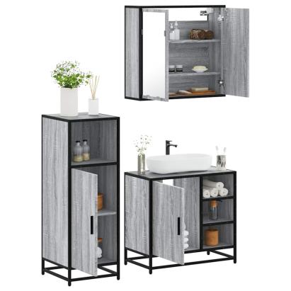 Set mobilier de baie, 3 piese, gri sonoma, lemn prelucrat GartenMobel Dekor