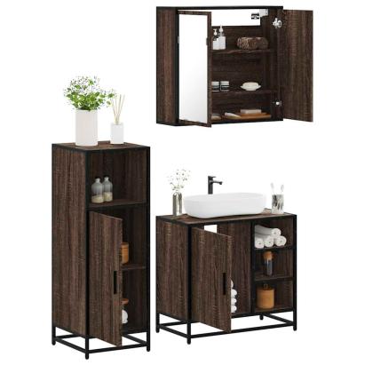 Set mobilier de baie, 3 piese, stejar maro, lemn prelucrat GartenMobel Dekor