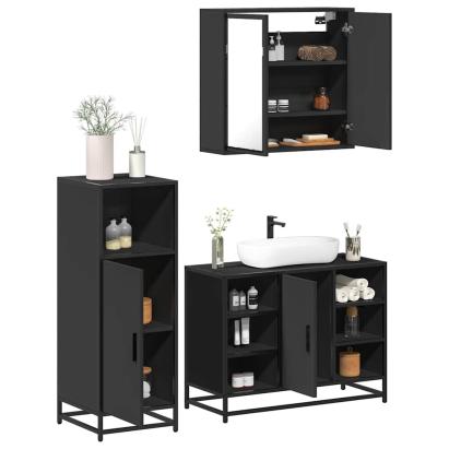 Set mobilier de baie, 3 piese, negru, lemn compozit GartenMobel Dekor