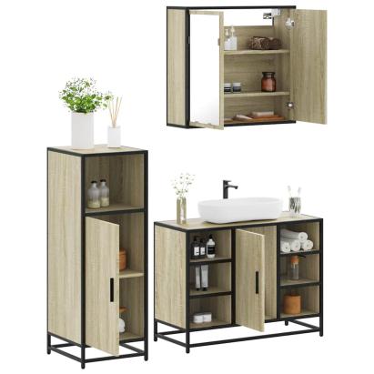 Set mobilier de baie, 3 piese, stejar sonoma, lemn prelucrat GartenMobel Dekor