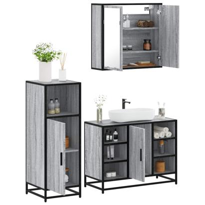 Set mobilier de baie, 3 piese, gri sonoma, lemn prelucrat GartenMobel Dekor