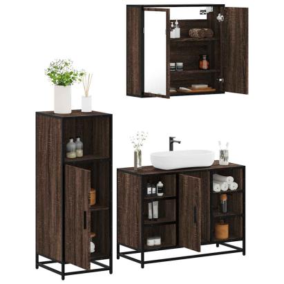 Set mobilier de baie, 3 piese, stejar maro, lemn prelucrat GartenMobel Dekor