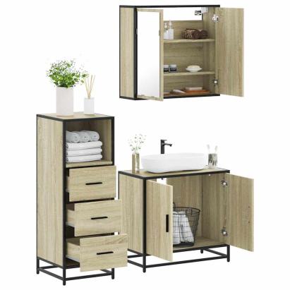 Set mobilier de baie, 3 piese, stejar sonoma, lemn prelucrat GartenMobel Dekor