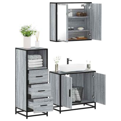 Set mobilier de baie, 3 piese, gri sonoma, lemn prelucrat GartenMobel Dekor